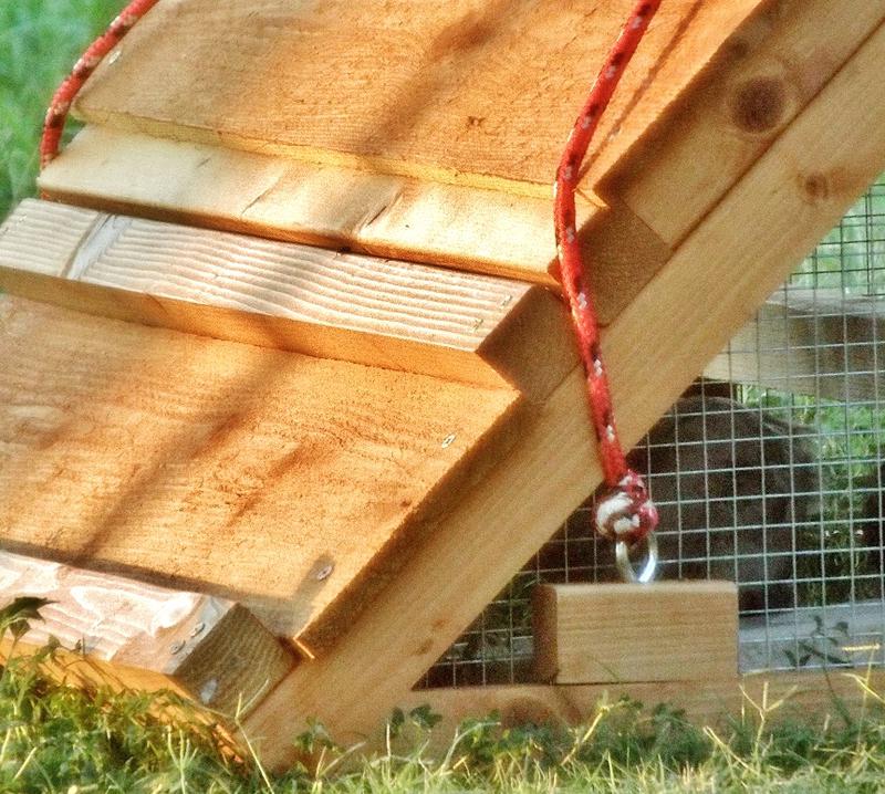 a portable chicken coop with tow rope